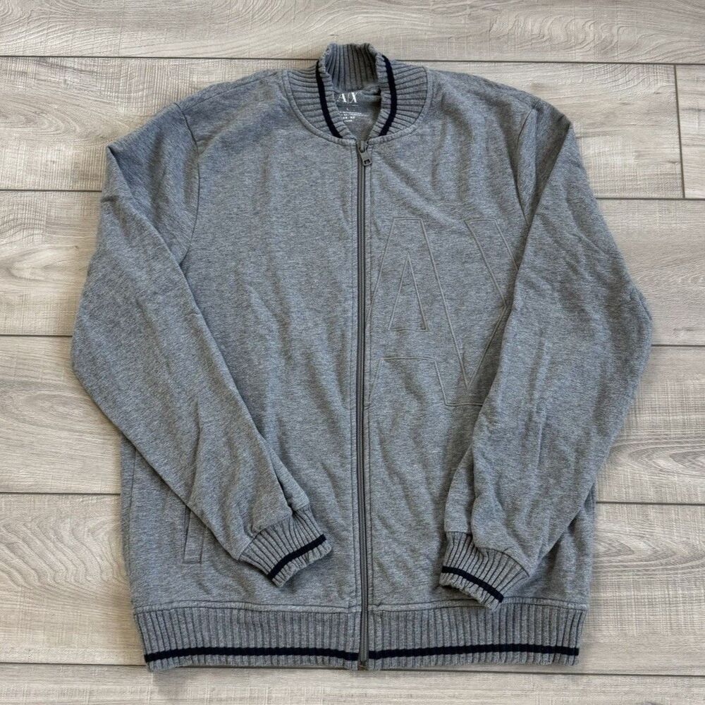 A/X - Armani Exchange Men's Full-Zip Up Crewneck Sweater, Logo Front size Large